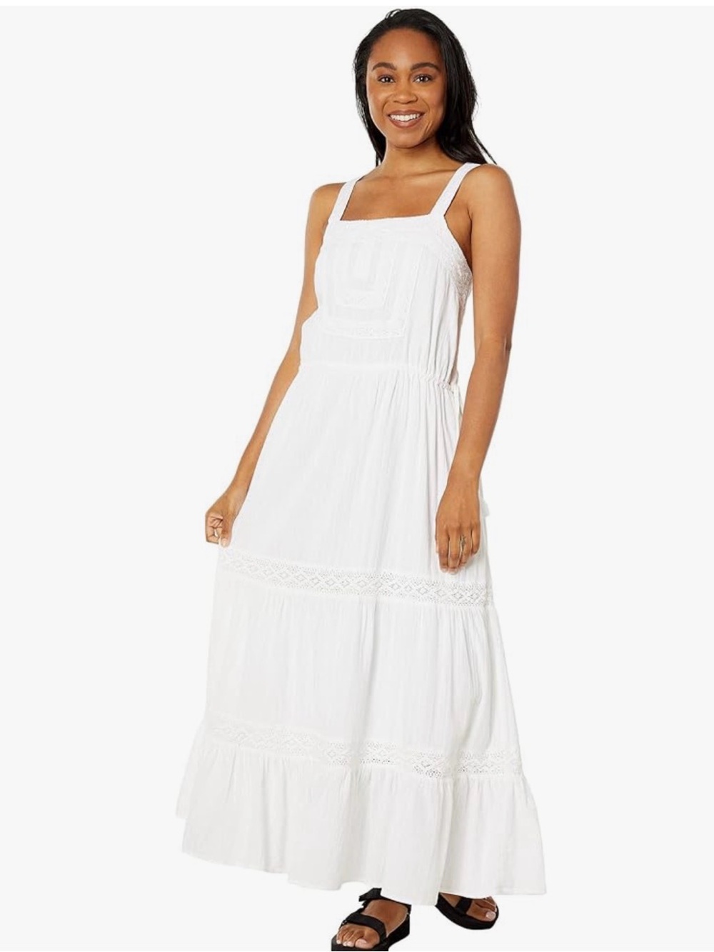 Lucky Brand Cream Tiered Maxi Sundress with Lace Details